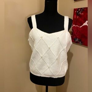 Broadway 38 Wool Blend Pearl Embellished Crop Tank Top, Size Large